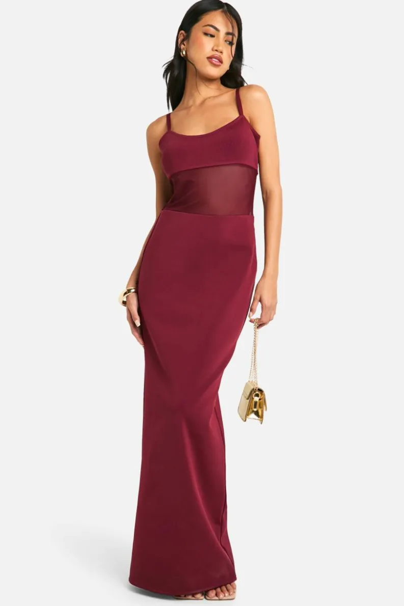 Discount boohoo Strappy Bandage Mesh Insert Maxi Dress plum