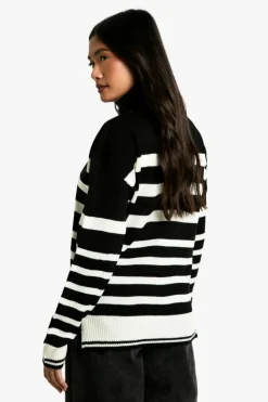 Hot boohoo Stripe Roll Neck Jumper black