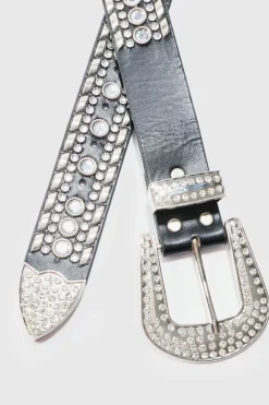 New boohooMAN Studded Western Belt In black