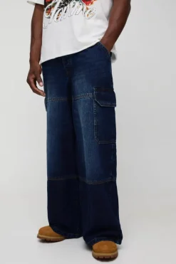 Best Sale boohooMAN Super Baggy Rigid Cargo Denim Jeans indigo