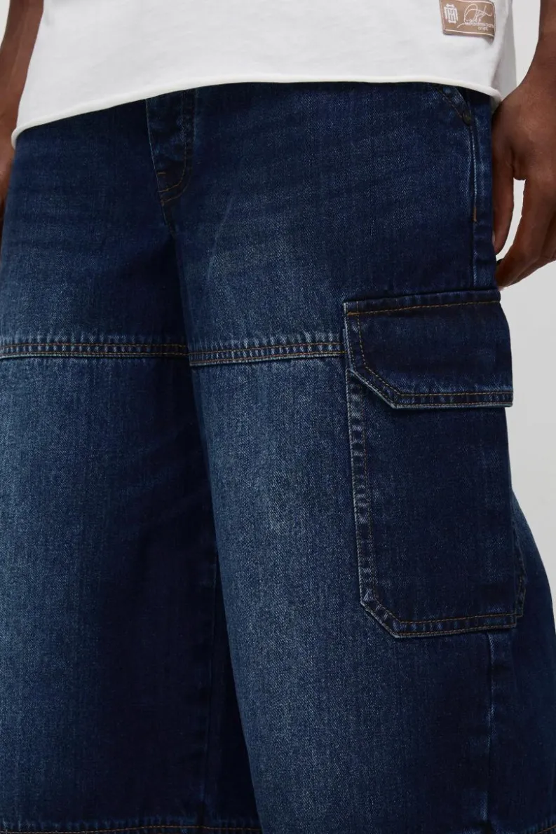 Best Sale boohooMAN Super Baggy Rigid Cargo Denim Jeans indigo