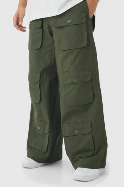 Best boohooMAN Super Baggy Ripstop Multi Pocket Cargo Trousers khaki