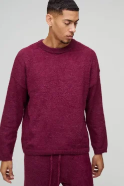 Online boohoo Super Fluffy Knit Tracksuit burgundy