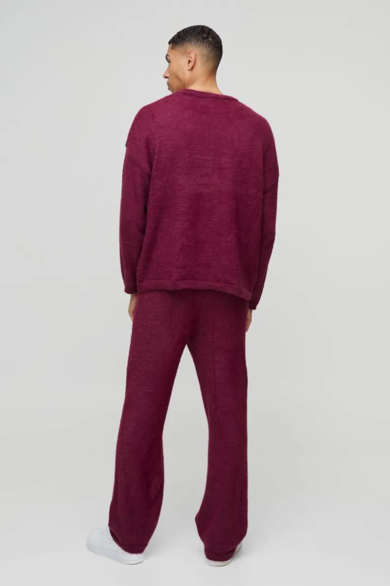 Online boohoo Super Fluffy Knit Tracksuit burgundy