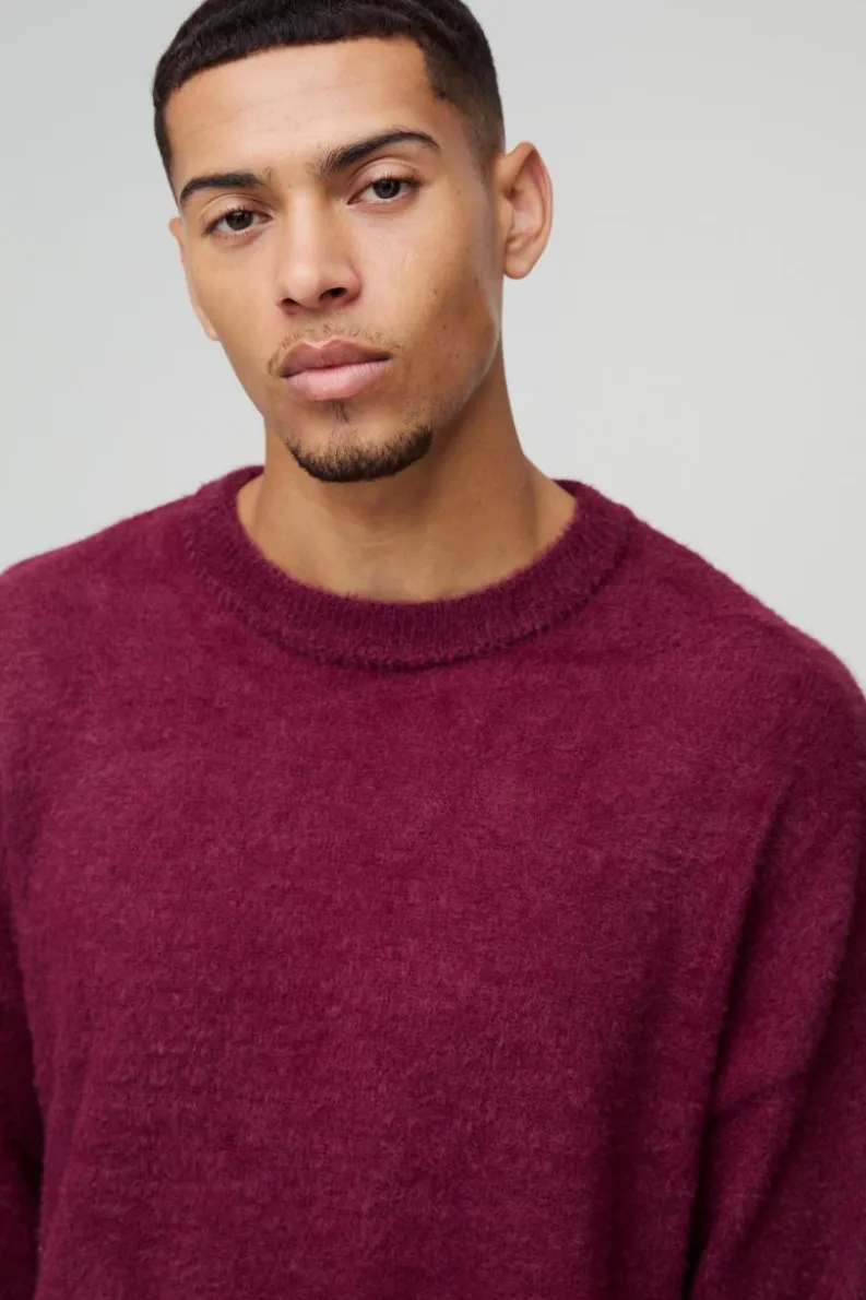 Online boohoo Super Fluffy Knit Tracksuit burgundy