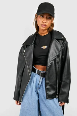 Flash Sale boohoo Super Oversized Belted Biker Jacket black
