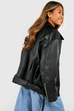 Flash Sale boohoo Super Oversized Belted Biker Jacket black