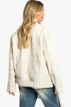 Fashion boohoo Super Oversized Belted Biker Jacket stone