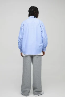 Flash Sale boohooMAN Super Oversized Long Sleeve Embroidered Stripe Shirt blue