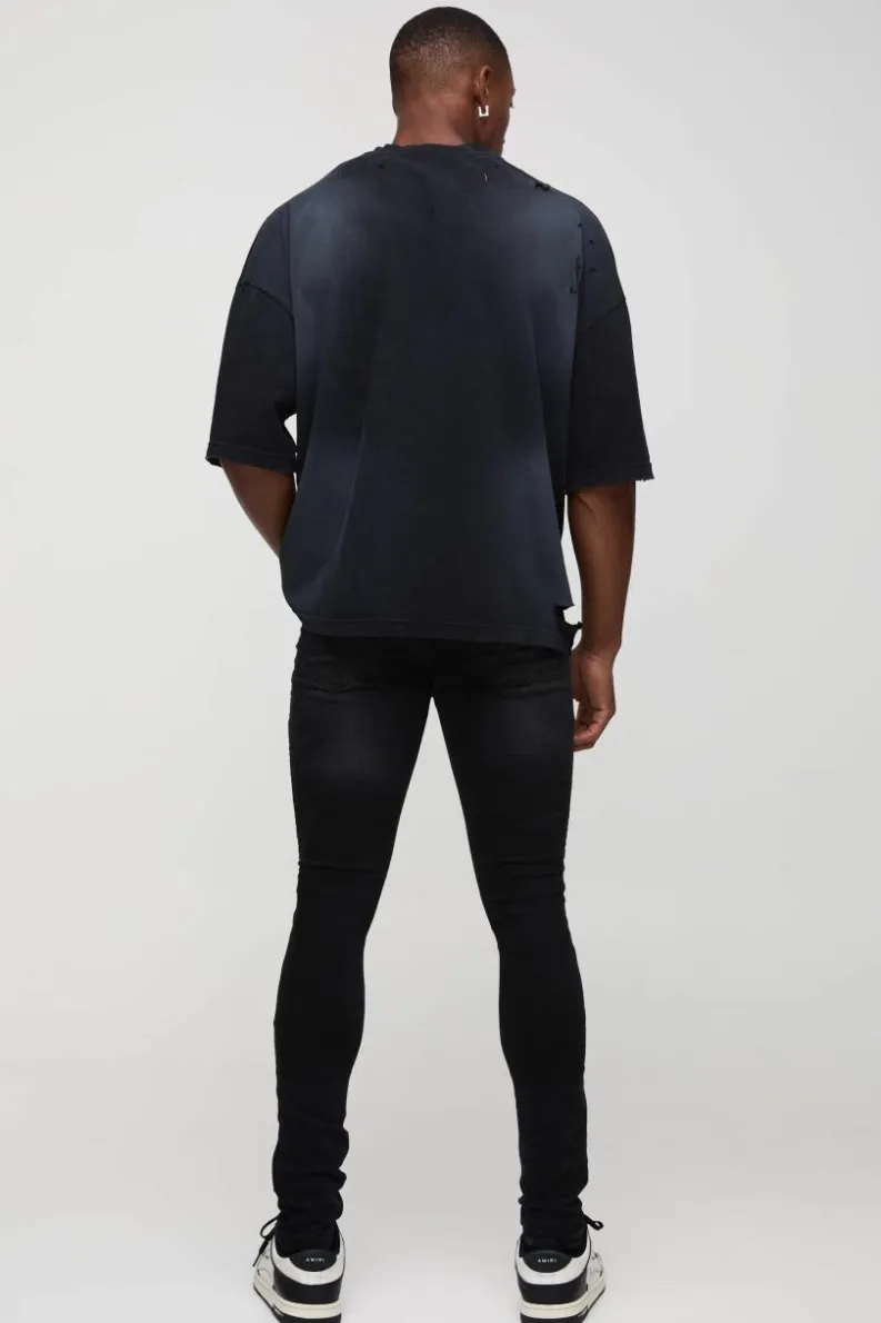 Hot boohooMAN Super Skinny Biker Crinkle Wash Jeans washed black