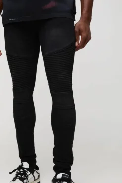 Hot boohooMAN Super Skinny Biker Crinkle Wash Jeans washed black