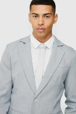 Fashion boohooMAN Super Skinny Check Single Breasted Jacket grey