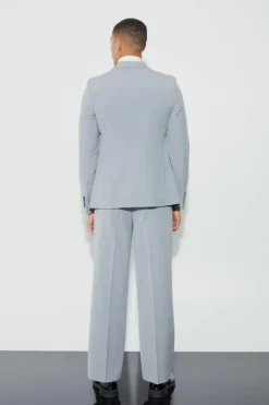 Shop boohooMAN Super Skinny Double Breasted Suit Jacket grey
