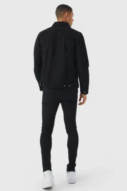 Store boohooMAN Super Skinny Jeans With All Over Rips true black