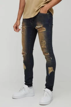 Best boohooMAN Super Skinny Ripped Jeans mid blue