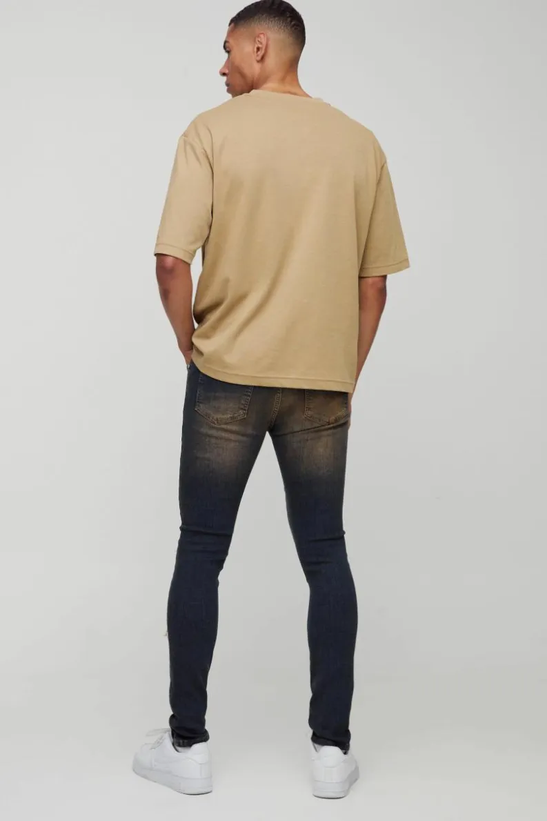 Best boohooMAN Super Skinny Ripped Jeans mid blue