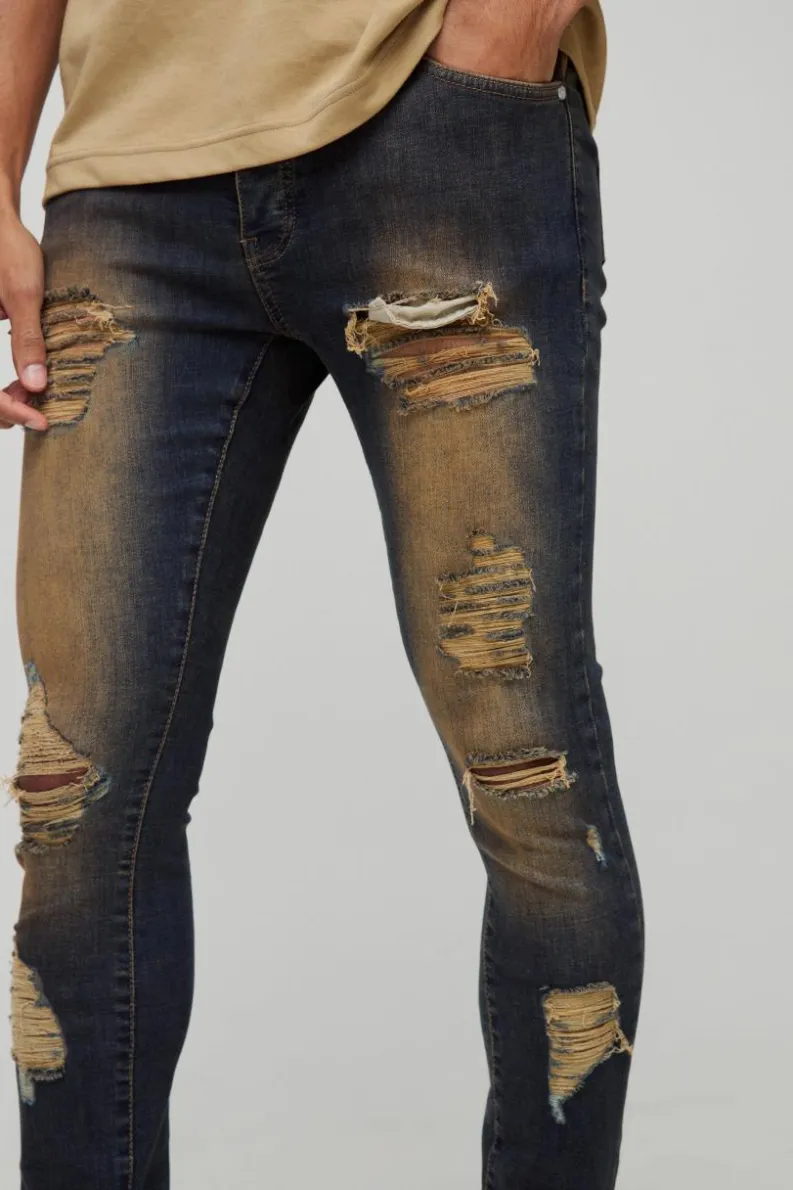 Best boohooMAN Super Skinny Ripped Jeans mid blue