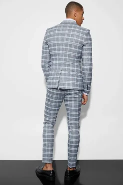 Sale boohooMAN Super Skinny Single Breasted Checked Blazer light grey