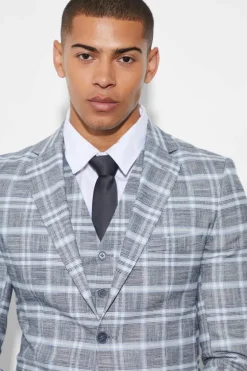 Sale boohooMAN Super Skinny Single Breasted Checked Blazer light grey