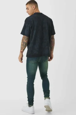 Cheap boohooMAN Super Skinny Stretch Stacked Green Tinted Jeans dark green