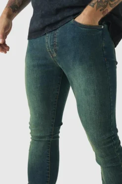 Cheap boohooMAN Super Skinny Stretch Stacked Green Tinted Jeans dark green