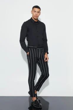 Fashion boohooMAN Super Skinny Stripe Suit Trousers black