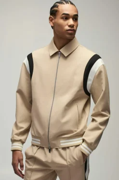 Store boohooMAN Tailored Collared Varsity Bomber Jacket stone