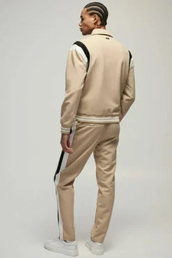 Hot boohooMAN Tailored Varsity Trouser stone