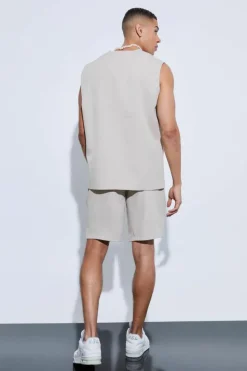 Flash Sale boohooMAN Tailored Wide Leg Shorts bone