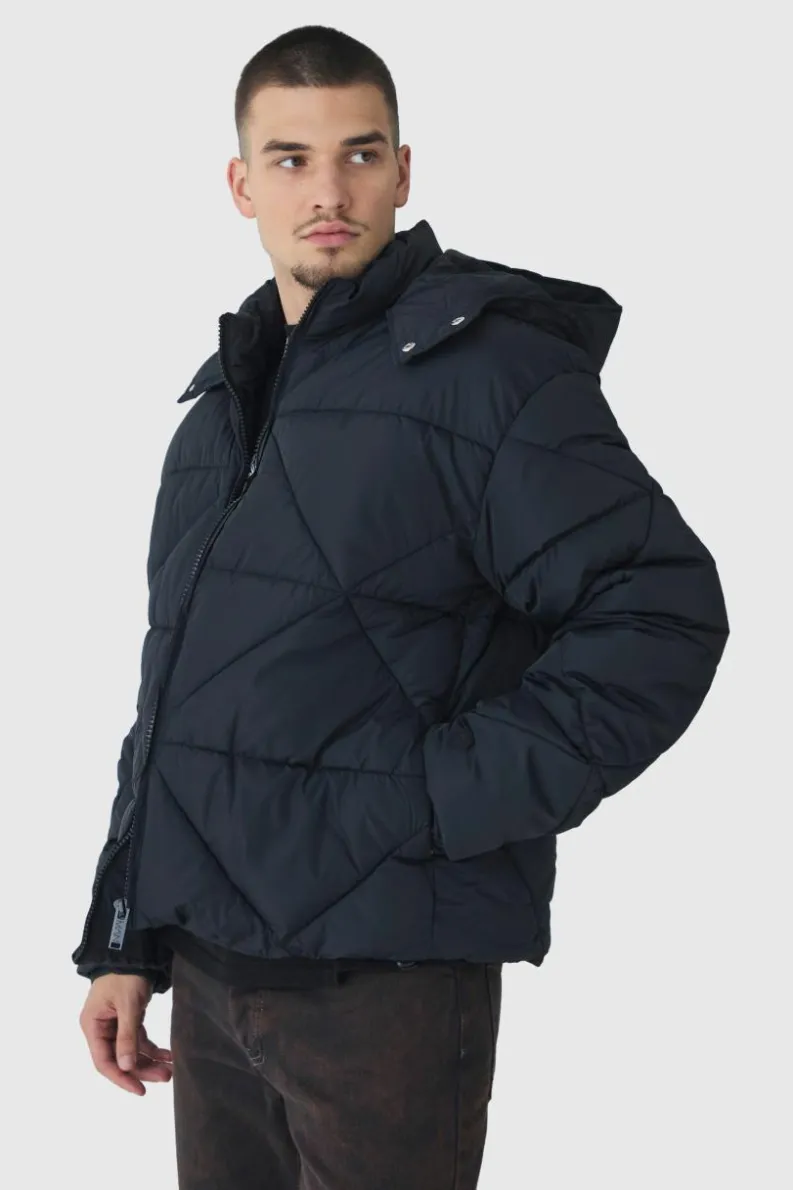 Outlet boohooMAN Tall Abstract Quilted Puffer Jacket In black