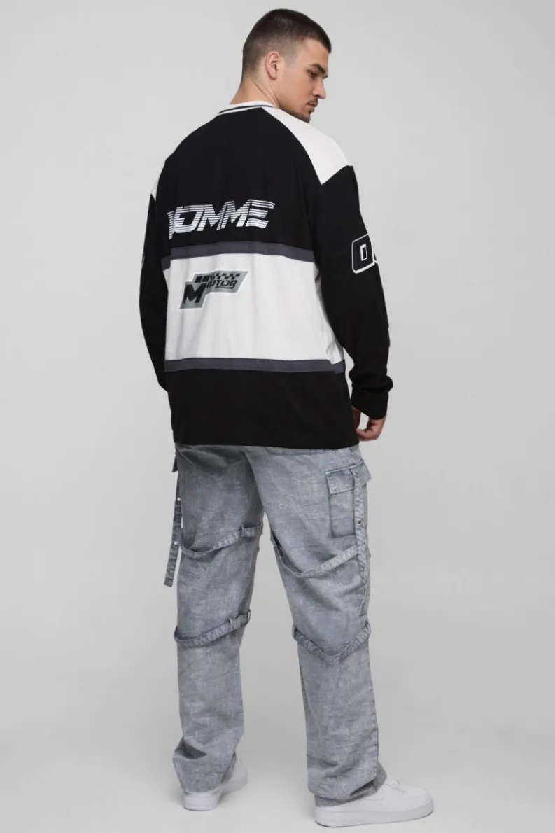 New boohooMAN Tall Acid Wash Strappy Relaxed Fit Cargo Trousers grey