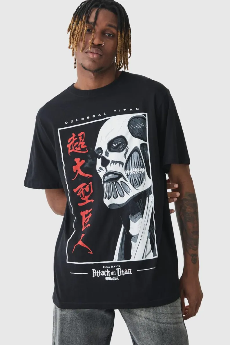 Best Sale boohooMAN Tall Attack On Titan Anime Printed Licensed T-shirt In black