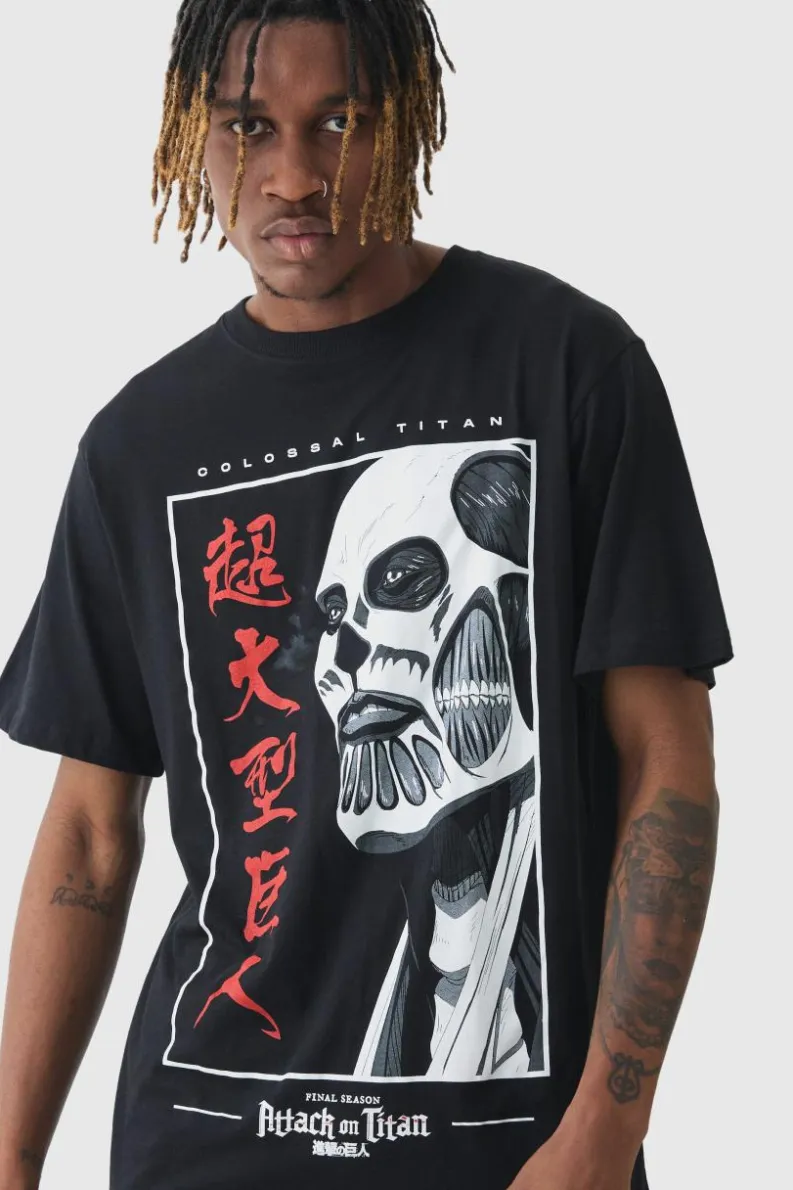 Best Sale boohooMAN Tall Attack On Titan Anime Printed Licensed T-shirt In black