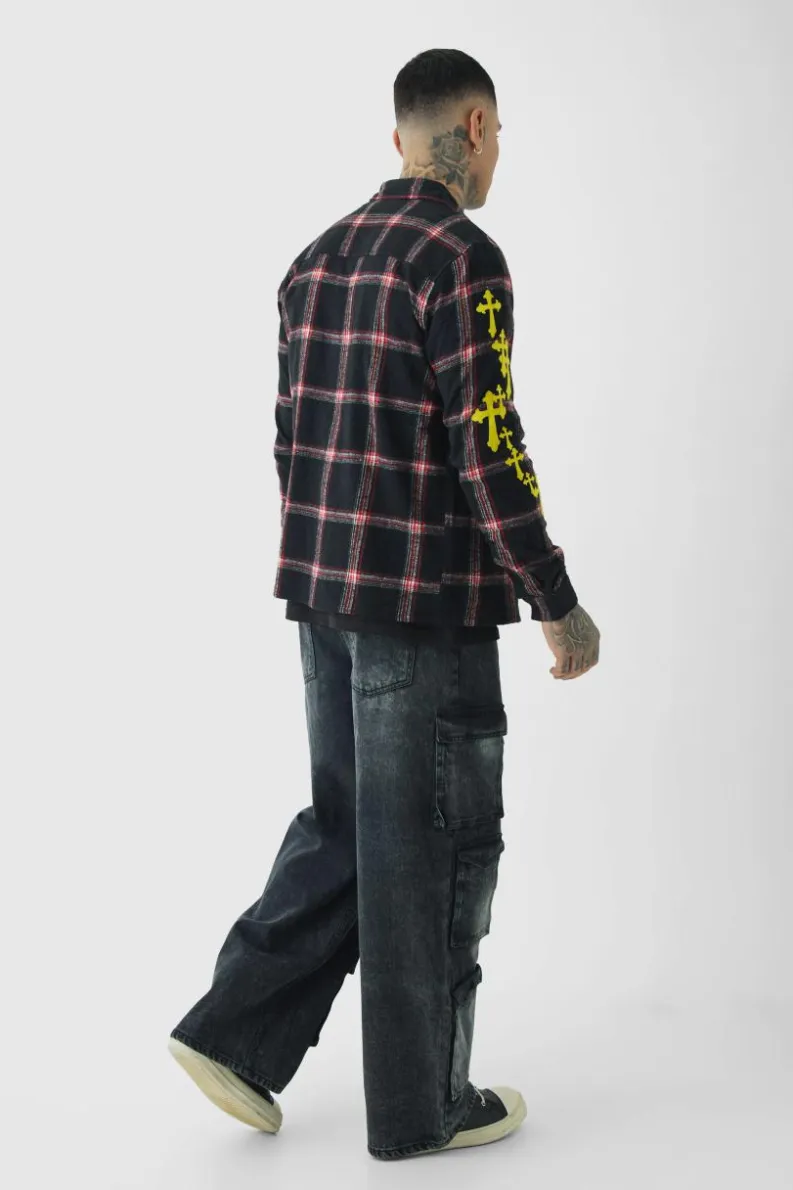 Hot boohooMAN Tall Baggy Fit Washed Multi Pocket Cargo Jeans washed black