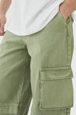 Hot boohooMAN Tall Baggy Fit Washed Multi Pocket Cargo Jeans khaki