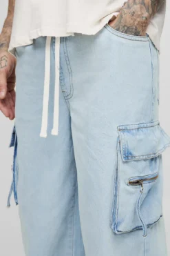 Flash Sale boohooMAN Tall Baggy Rigid Cargo Jeans light blue