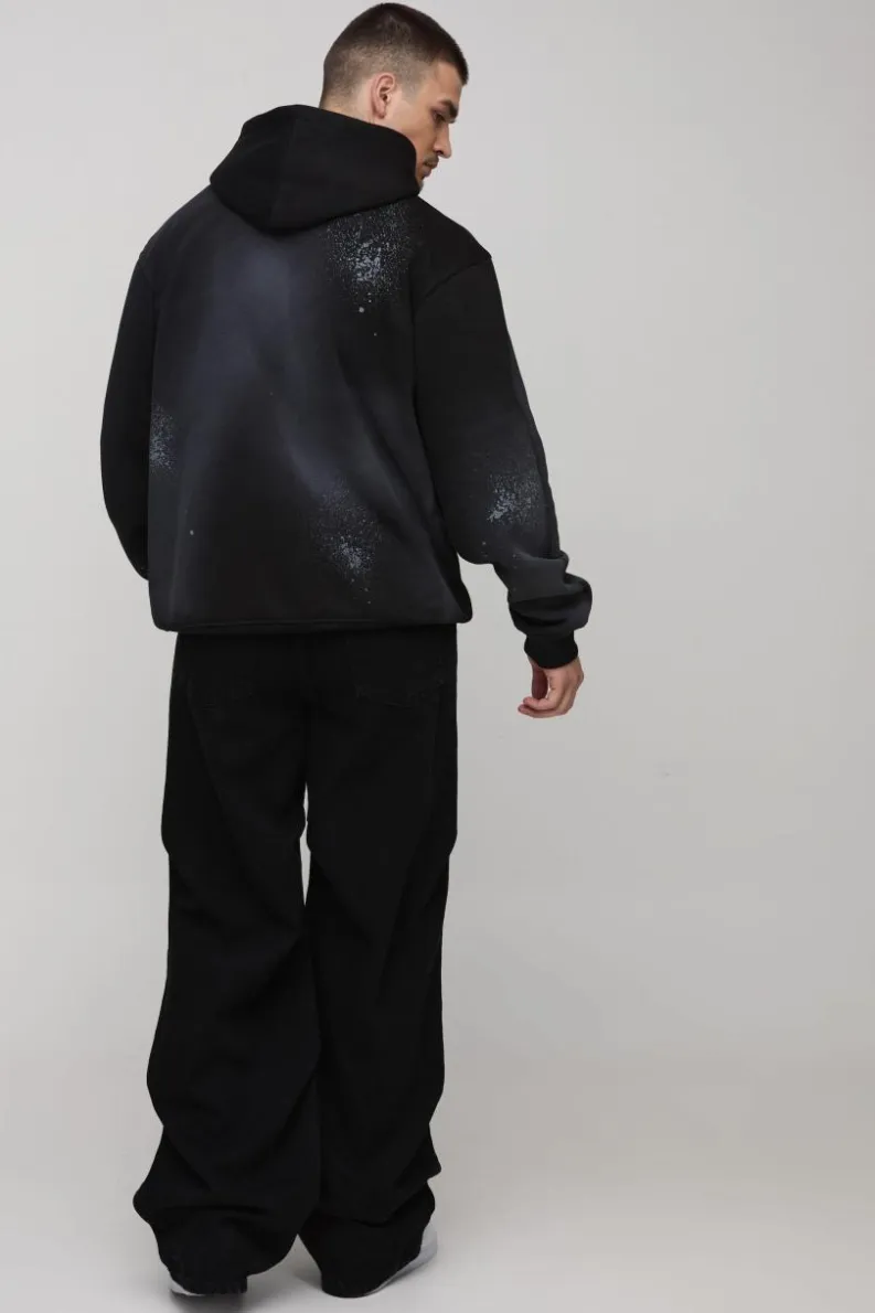 Shop boohooMAN Tall Baggy Ruched Detail Jeans washed black