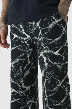 Outlet boohooMAN Tall Barbed Wire Tapestry Relaxed Fit Trousers black