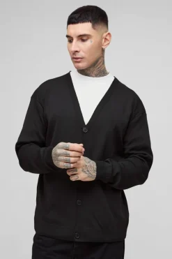 Best boohooMAN Tall Basic Regular Fit Cardigan in black