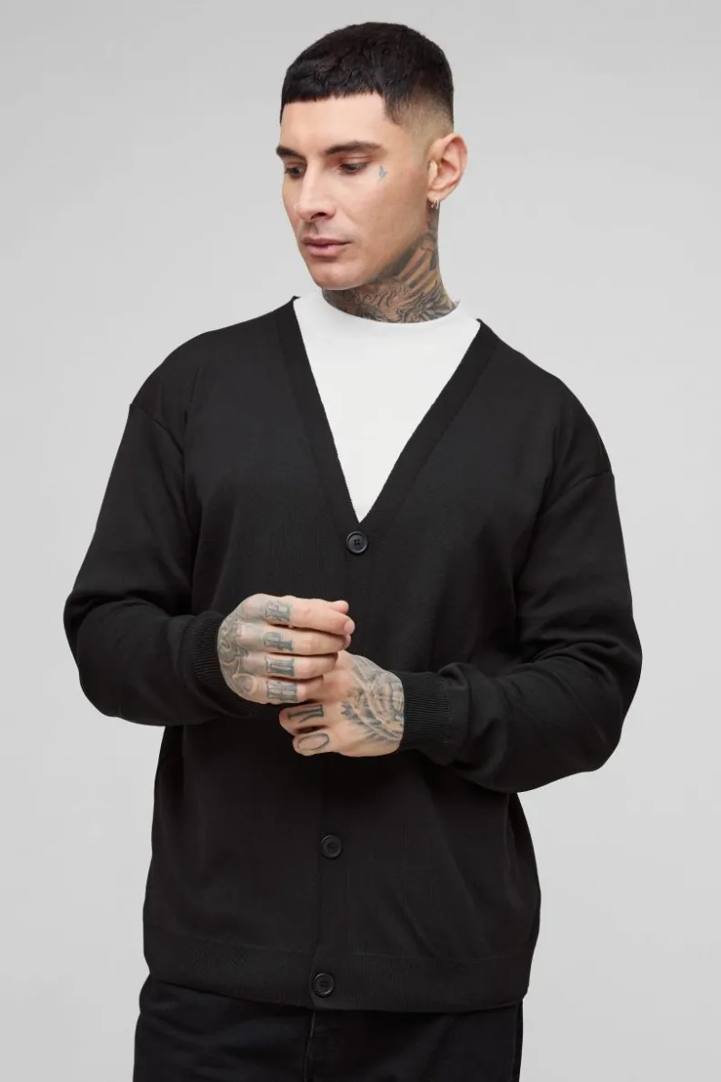 Best boohooMAN Tall Basic Regular Fit Cardigan in black