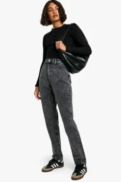Sale boohoo Tall Basics High Waisted Mom Jeans washed black