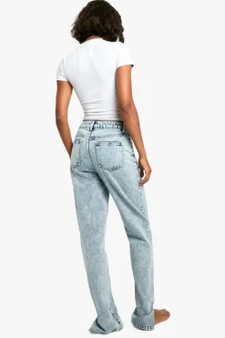 Online boohoo Tall Basics Split Hem Straight Leg Jeans light blue