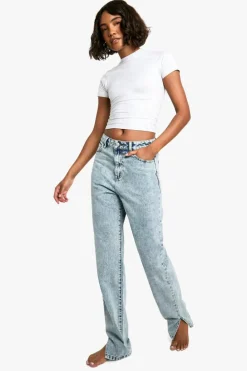 Online boohoo Tall Basics Split Hem Straight Leg Jeans light blue