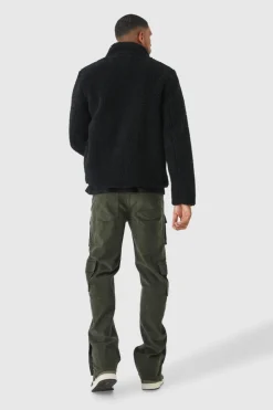 Discount boohooMAN Tall Borg Funnel Neck Jacket in black