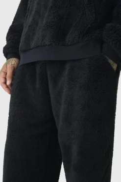 Online boohooMAN Tall Borg Oversized Jogger black