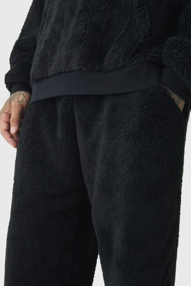 Online boohooMAN Tall Borg Oversized Jogger black