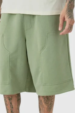 Clearance boohooMAN Tall Carpenter Loopback Jorts khaki
