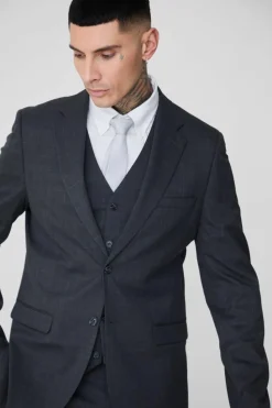 Outlet boohooMAN Tall Check Single Breasted Slim Fit Suit Jacket charcoal