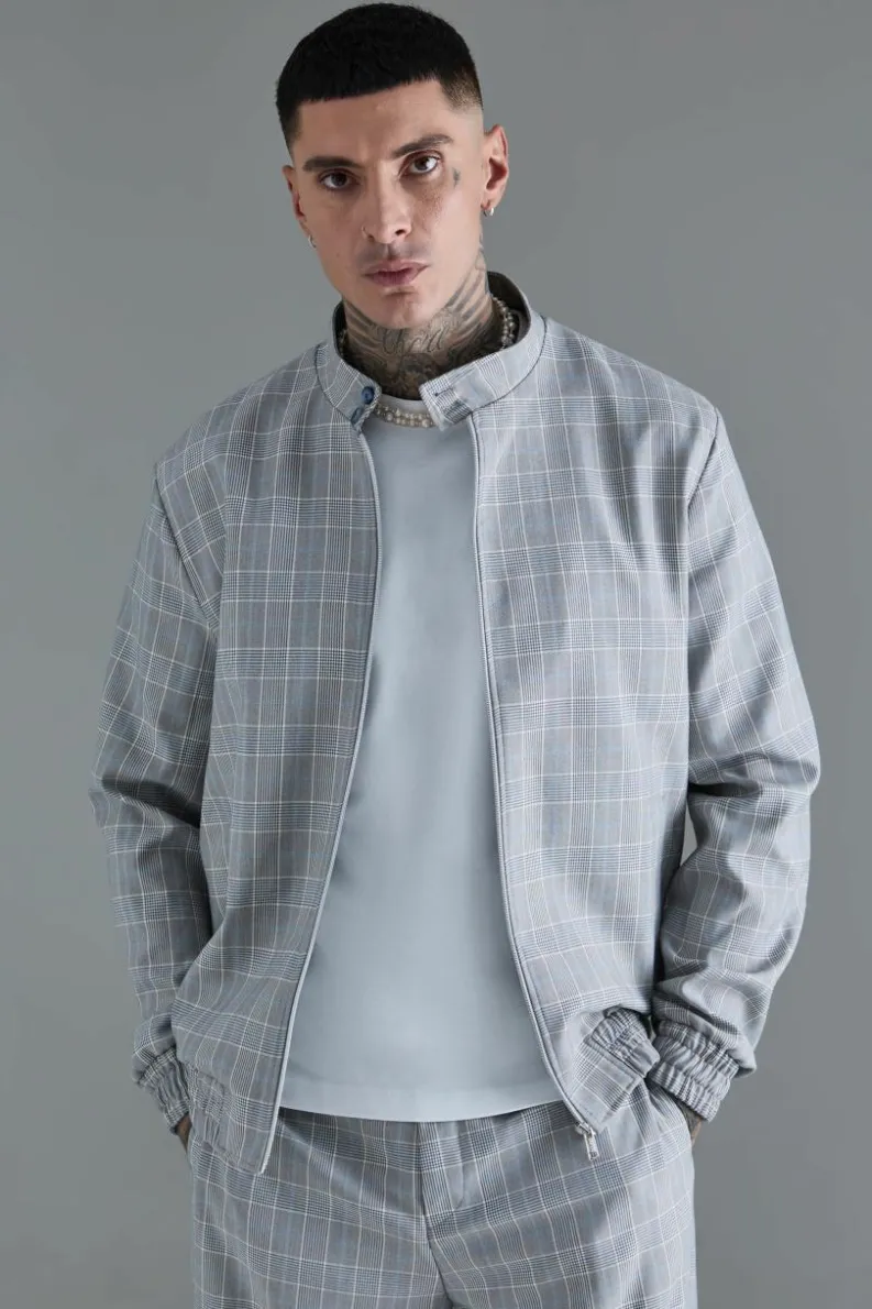Shop boohoo Tall Check Bomber and Trouser Set grey