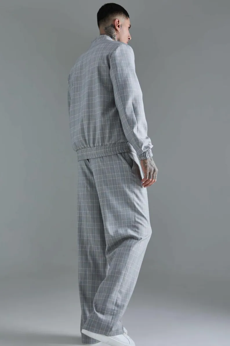 Shop boohoo Tall Check Bomber and Trouser Set grey